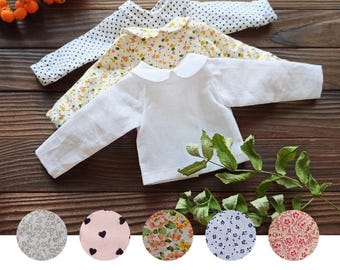 Blusa Paola Reina, Camisa manga larga con cuello para muñeca Ruby Red Siblies 32 cm 13 pulgadas, Ropa para Little Darling / MUCHOS COLORES NUEVOS