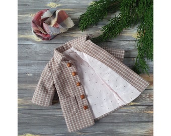 Beige checked coat for Ruby Red Siblies doll, Vintage jacket for Paola Reina boy amigas doll 32 cm, Clothes for Little Darling Dianne Effner