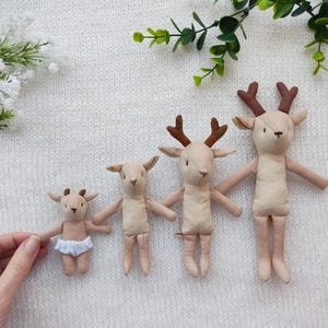 Stuffed deer family for dollhouse miniatures by BannAnnaBears / Reindeer friend for mouse family, Artist collectible Christmas clothdoll toy