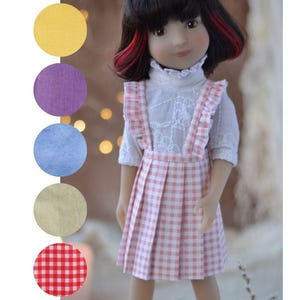 Pleated dress for Ruby Red Siblies & Fashion Friends doll / Plaid pinafore for 12-14 inch Boneka Effner doll, Apron checked dress