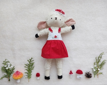 Hazel Village Mushroom Outfit, Embroidered Dress Set with Crochet Hat, Woodland Animal Clothes, Handmade Doll Outfit, Toy Gift