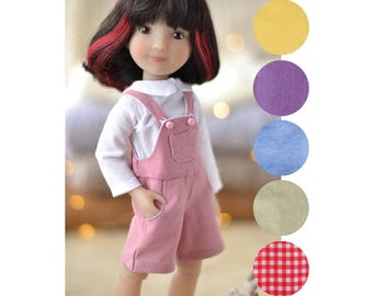Short overalls and white blouse for Ruby Red Siblies & Fashion Friends: Doll clothes set on Easter, Outfit for Meadow dolls 10-15 inch
