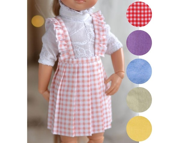 Pleated Checked Dress for Paola Reina 32 Cm Doll Plaid Pinafore