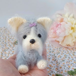 Gray miniature yorkie terrier toy, Mini stuffed puppy girl for yorkie mom, Pocket dog maltese lover gifts on Christmas, Animal for mini doll