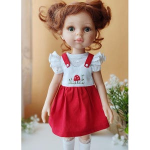 Mushroom dress for Paola Reina 32 cm doll / Red fly agaric pinafore for 13 inch doll, Halloween clothes for Little Darling, Boneka, Meadow