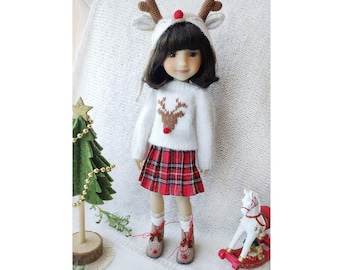 Christmas clothes set for Ruby Red Fashion Friends & Siblies doll: Deer outfit for 11 - 15 inch dolls, hat, white or red sweater and boots