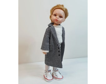 Schwarzer Mantel für Paola Reina Puppe, Wolljacke für Ruby Red Siblies / VORBESTELLUNG Winterkleidung für Little Darling Effner, Boneka 13 Zoll Puppe