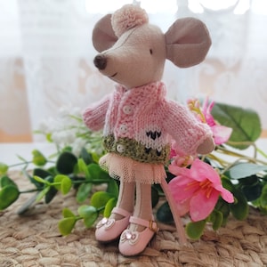 Pink cardigan for Maileg Mouse on Christmas, Sheep sweater for Little Sister Mice, Jumper for Big Brother Maileg Maus on Easter clothes image 4