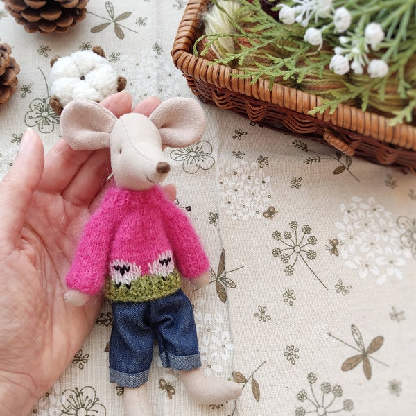 Maglione di pecora in miniatura per mamma o papà Maileg Mouse come abbigliamento natalizio / Cardigan rosa per nonni topi, Maileg maus kleidung