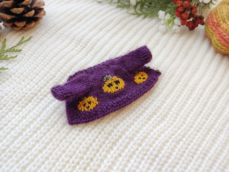 Suéter negro de calabaza para la hermanita maileg mouse, ropa de Halloween para el hermano mayor ratones, atuendo para la pequeña casa de muñecas juguete maus kleidung imagen 7