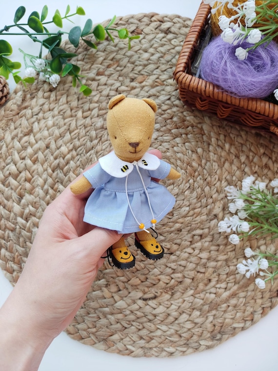 Bumblebee Dress With White Collar and Yellow Bear Shoes for Maileg Teddy  Baby / Clothes for Tiny 4 Inch Toys, Outfits for Miniature Dolls - Etsy