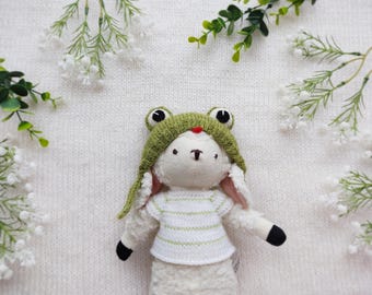 Frog or Fox Hat for Hazel Village Animals, Knitted Animal Bonnet, Woodland Animal Hat, Handmade Doll Clothes, Animal Hood