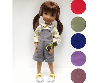 Short overalls and Peter Pan collar blouse for Ruby Red Siblies & Fashion Friends, Little Darling doll clothes, Jumper for 11-15 inch toy