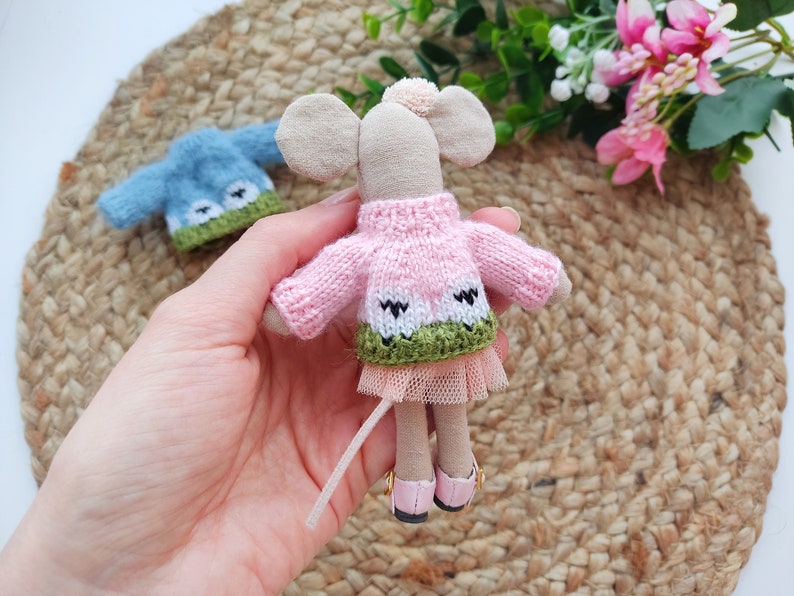 Pink cardigan for Maileg Mouse on Christmas, Sheep sweater for Little Sister Mice, Jumper for Big Brother Maileg Maus on Easter clothes image 2