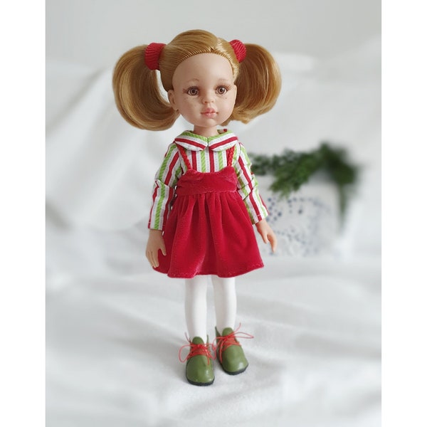 Velours dress for Paola Reina 32 cm doll, Striped peter pan collar blouse for Ruby Red Siblies / PRE-ORDER clothes set for 12-13 inch doll