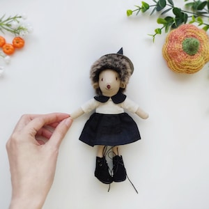 Miniature hedgehog toy in Witch outfit on Halloween by BannAnnaBears / Stuffed soft hedgehog doll 4 - 6 inch for dollhouse as a mouse friend