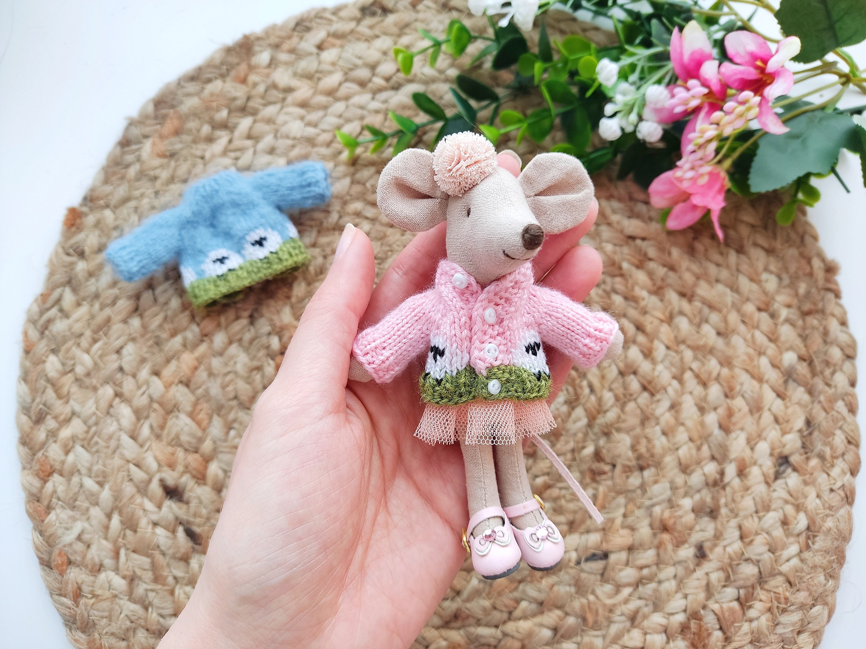 Pink cardigan for Maileg Mouse on Christmas, Sheep sweater for Little Sister Mice, Jumper for Big Brother Maileg Maus on Easter clothes
