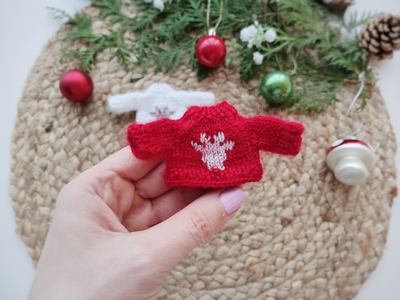 Red deer sweater for Maileg mouse on Christmas / Clothes for Big Sister, Little Brother, Cardigan for Mom and Dad, Grandparents Maileg Mice