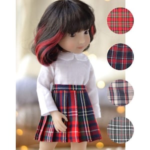 Plaid pleated skirt for Ruby Red Siblies & Fashion Friends doll / Checked school uniforn with white collar blouse, Outfit for 14 inches doll