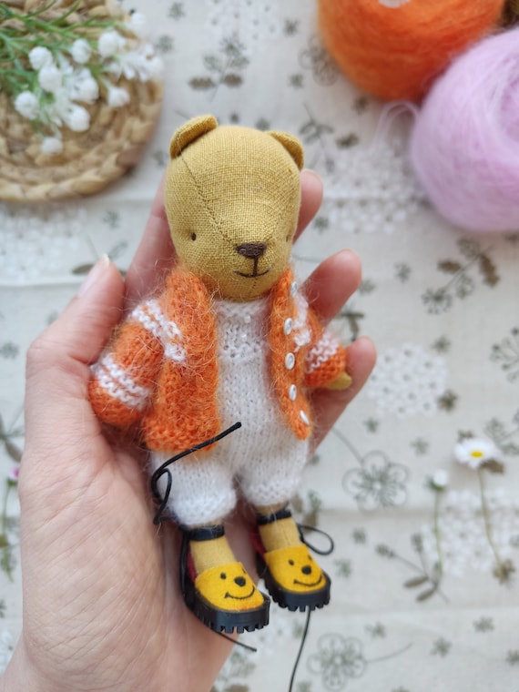 Striped sweater for Teddy baby maileg bear, Cardigan for miniature bjd dolls, Clothes for felted animals, Maileg kleidung
