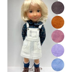 Ruby Red Siblies corduroy dress / White jeans romper romper with skirt for Meadow doll, Clothes for Gorjuss doll 12 inch
