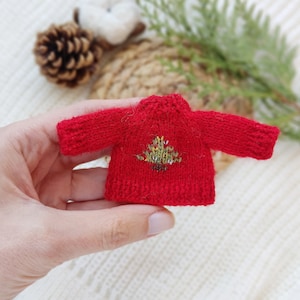 Maileg mouse Christmas sweater with tree decoration, Red cardigan for Big Sister, Clothes for Little Brother Mice, Outfit for tiny toy