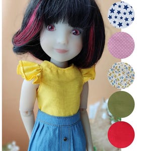 Camicetta gialla con maniche a balza per Ruby Red Siblies e Fashion Friends / Top estivo con maniche a balza, Vestiti per bambole Effner da 11 a 14 pollici