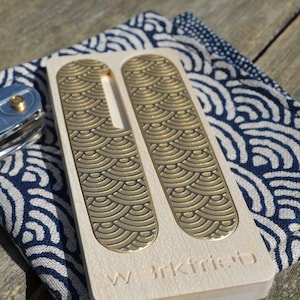 Handle scales or assembled pocket knife - BRASS - Seigaiha, japanese wave - 91 mm - SAK