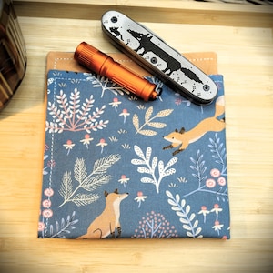 MOUCHOIR - EDC - HANK - renard - Hank edc cousu à la main en coton avec motif forestier, renard
