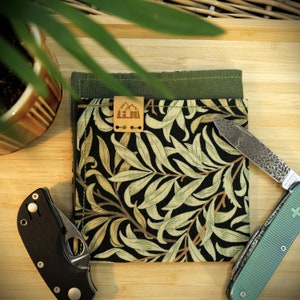 MOUCHOIR - EDC - HANK - feuilles vertes - Hank edc cousu main en coton avec motif forestier, branches, arbre, feuilles, li.ju, sak