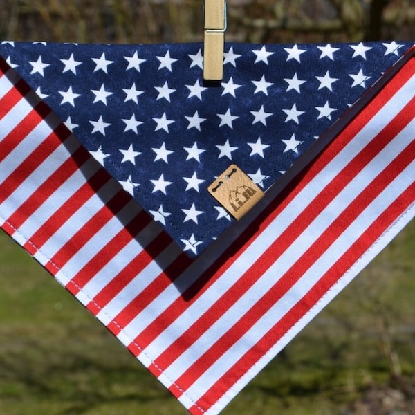 HANDKERCHIEF - EDC - HANK - blue/red/white - stars and stripes - america - Handsewn edc hank, cotton with stripes and stars, Li.Ju