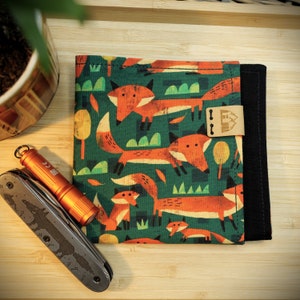 MOUCHOIR - EDC - HANK - foxy - Hank edc cousu main en coton avec motif forestier, renard