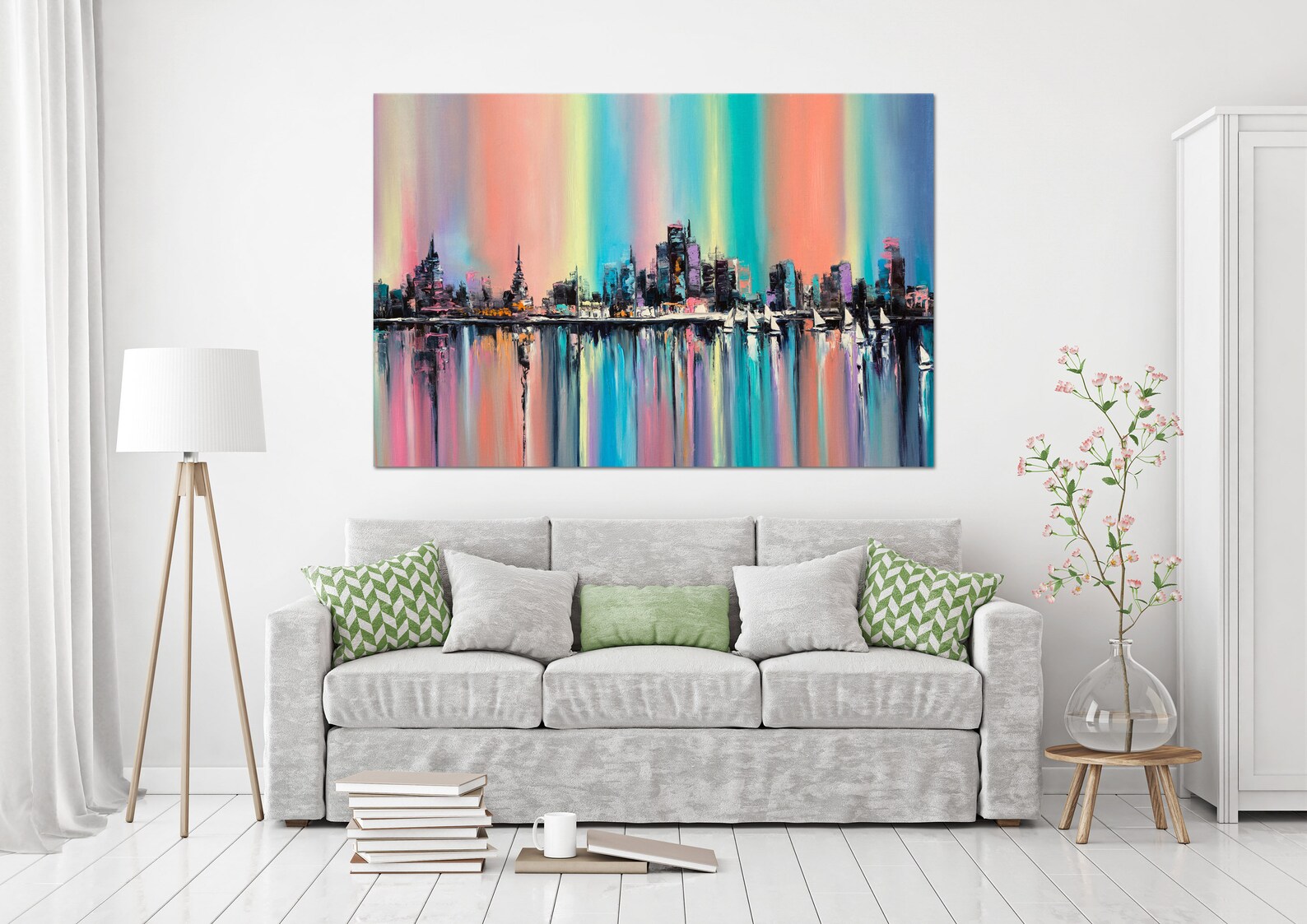 Colorful abstract city wall art extra large canvas rainbow Etsy