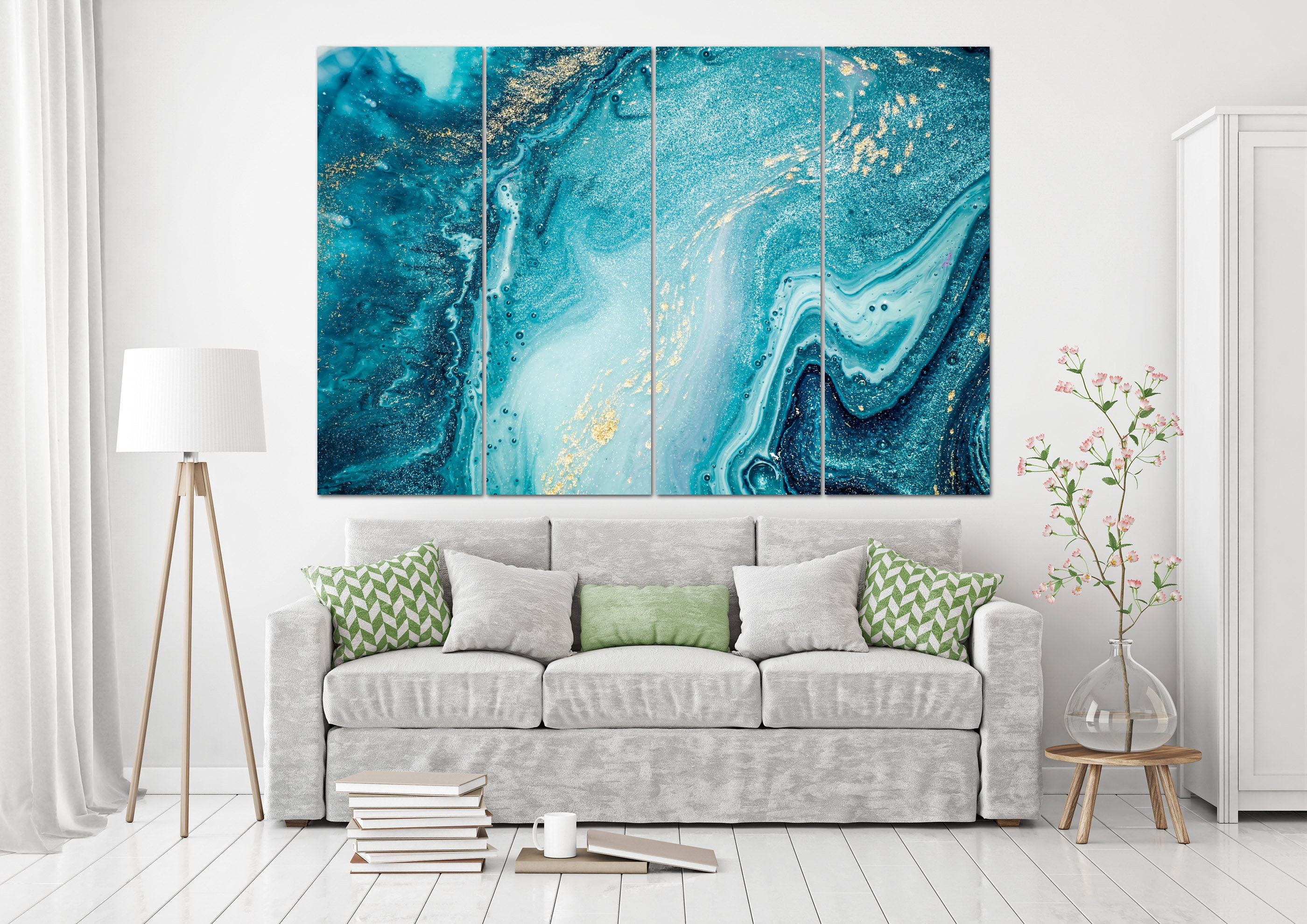 Blue gold abstract wall decor canvas print abstract ocean Etsy