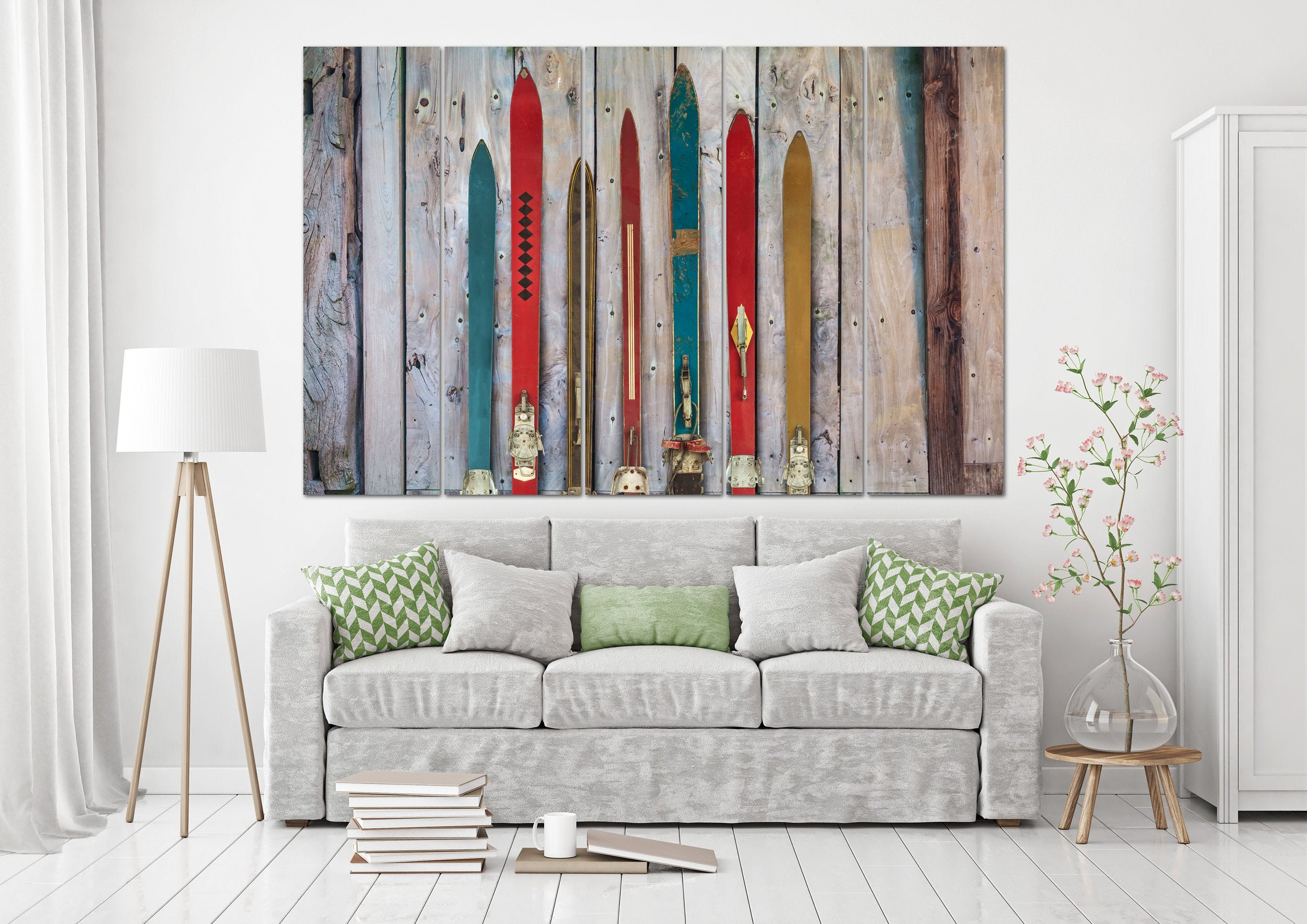 Esquís antiguos lienzo impresión Wooden Skis Decoración Rustic | Etsy