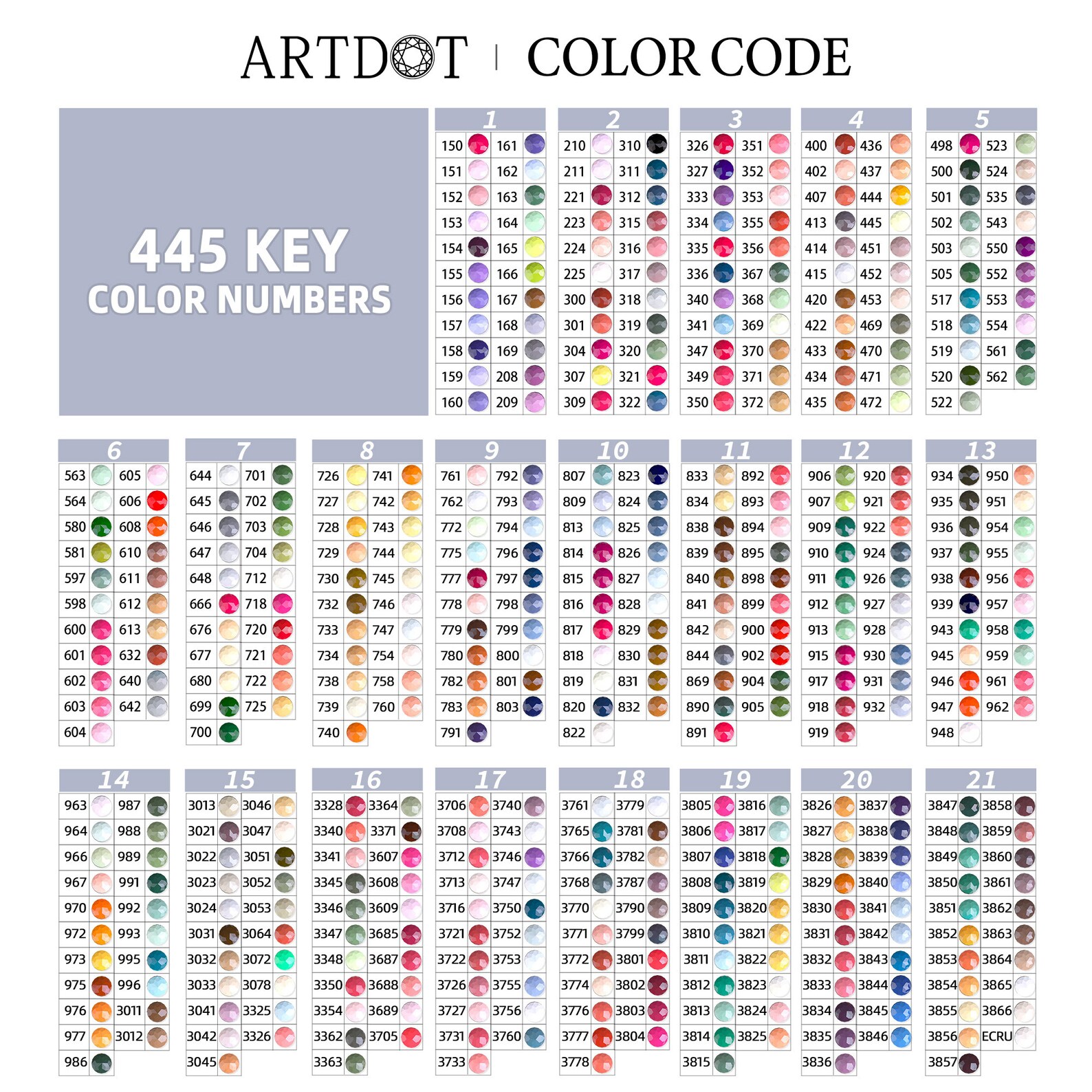 ARTDOT 5D Diamond Painting Drills All Colors DMC 445000 Etsy