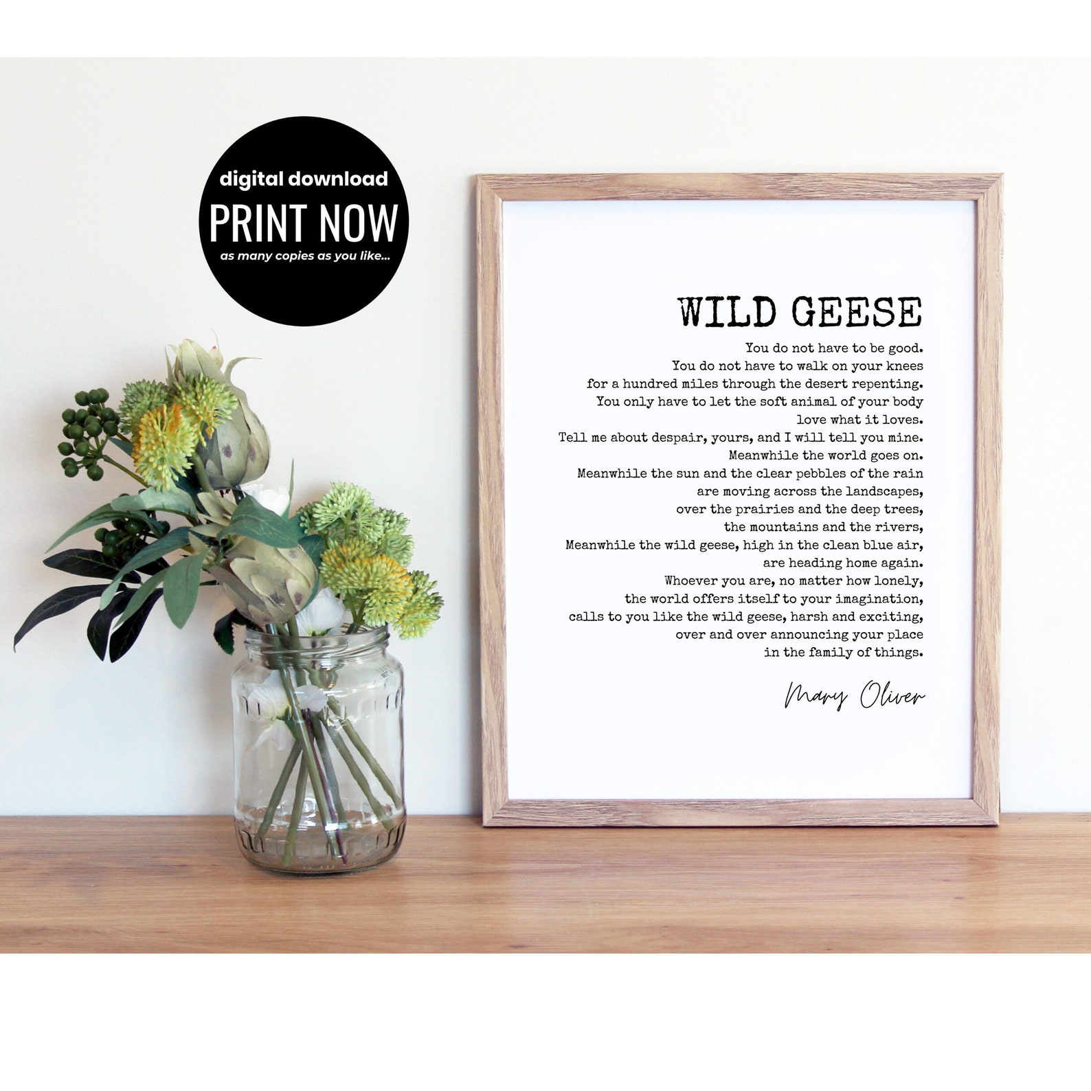 WILD GEESE Mary Oliver Poem Book Quote Printable Bookish Etsy