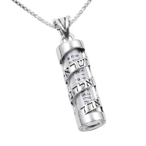 Mezuzah Necklace Pendant Spiral Shema Yisrael and Scroll in 925 Sterling Silver with or Without Chain