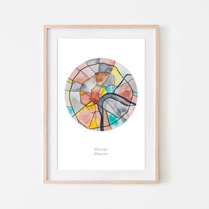 Aquarell Karte von Moskau, Moskau Kunst, bunte Stadtkarte, Wand-Dekor, Aquarell Drucke, digitaler Download, Reise Touristen Karte