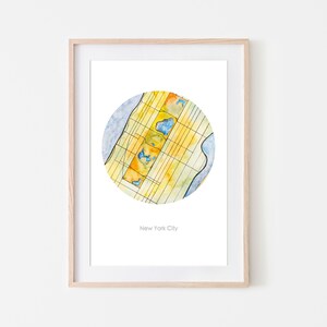 Mapa acuarela de la ciudad de Nueva York, Arte de Nueva York, NYC, Mapa colorido de la ciudad, Decoración de la pared, Impresiones de acuarela, Descarga digital, Mapa turístico de viajes