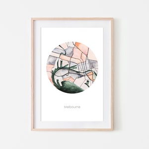 Aquarell Karte von Riemenberg, Australien, Stadtplan, Wanddekoration, Aquarell Drucke, digitaler Download, Reise-touristische Karte,