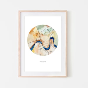 Aquarell Karte von Brisbane, Brisbane Kunst, bunte Stadtkarte, Wand-Dekor, Aquarell Drucke, digitaler Download, Reise-Touristen-Karte,