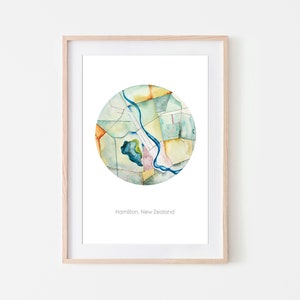 Watercolour Map of Hamilton, Hamilton Art, New Zealand, Colourful City Map, Wall Decor, Watercolor Prints, Digital Download, Travel Map