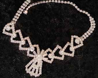 Incredibly Spectacular Vintage Ladies Cubic Zirconia Bridal or Statement Choker Necklace 16 Inch Silver Plated 1950's