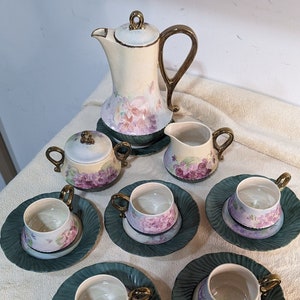 Juego de tetera y chocolatera de porcelana floral vintage: tazas de café expreso de mediados de siglo