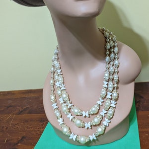 Vintage Glass Beaded Necklace: Japanese Resin & Plastic Accent, 1950s, 15 inch