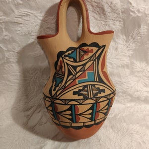 Jemez Polychrome Hochzeitsvase: Signierte Pueblo Kunstkeramik