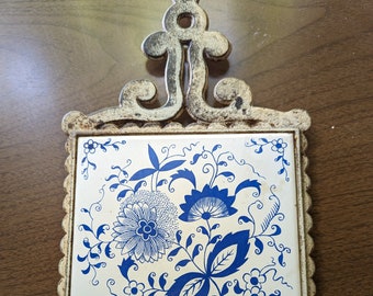 Vintage Japanese Porcelain Tiles in Cast Iron Trivets Wall Decor Tableware
