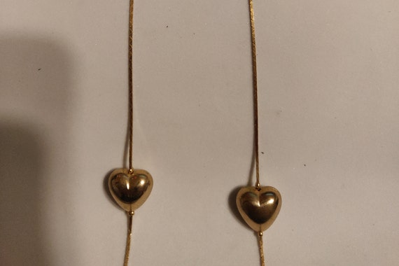 14K Gold Puffed Heart Necklace 1980s 35 Inches - image 3