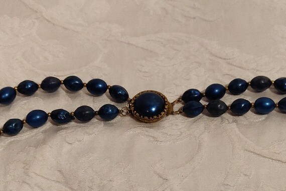 Women's Necklace Shades of Blue Beads with Gold T… - image 2
